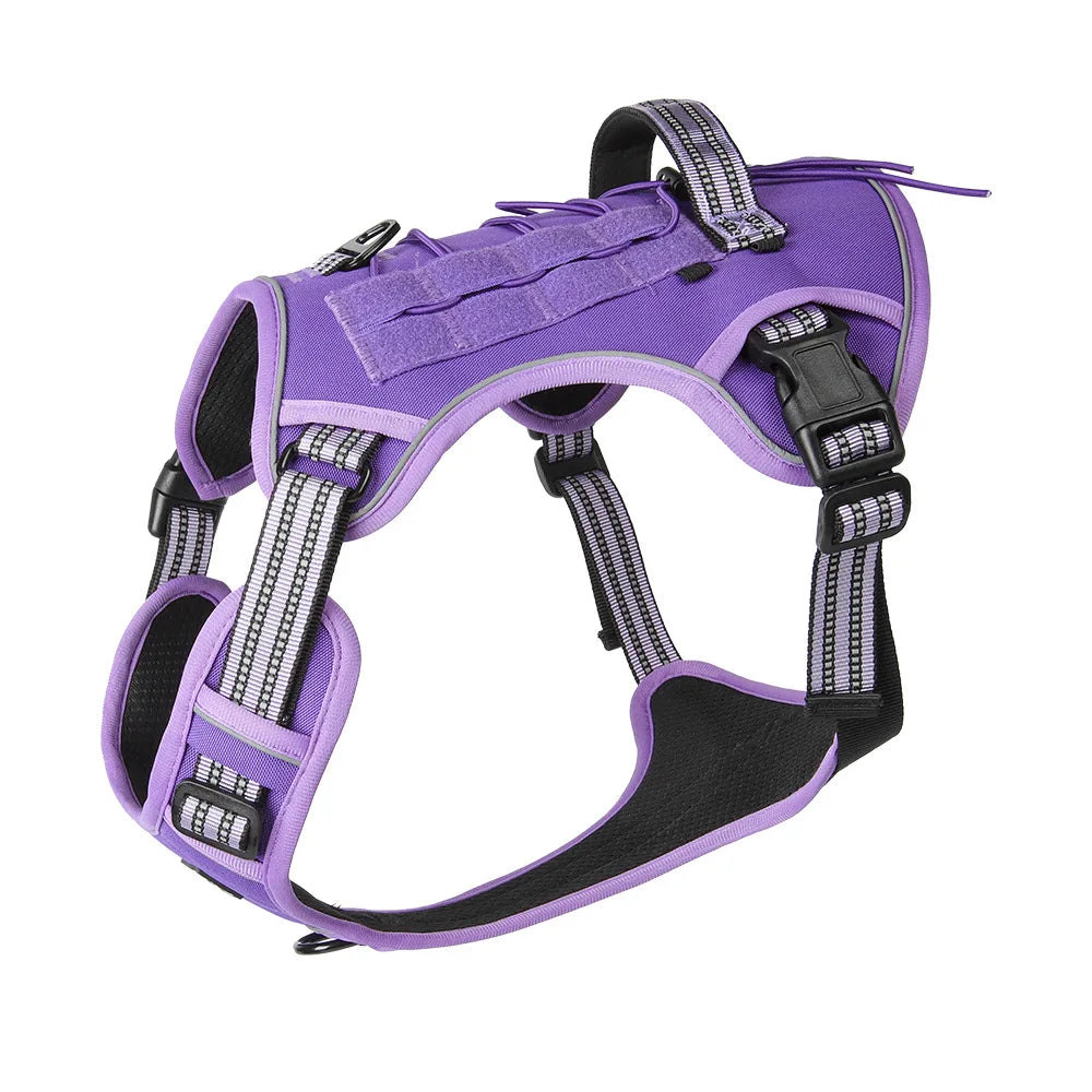 Harnais chien moyen/grand, réfléchissant, tactique et anti-traction
