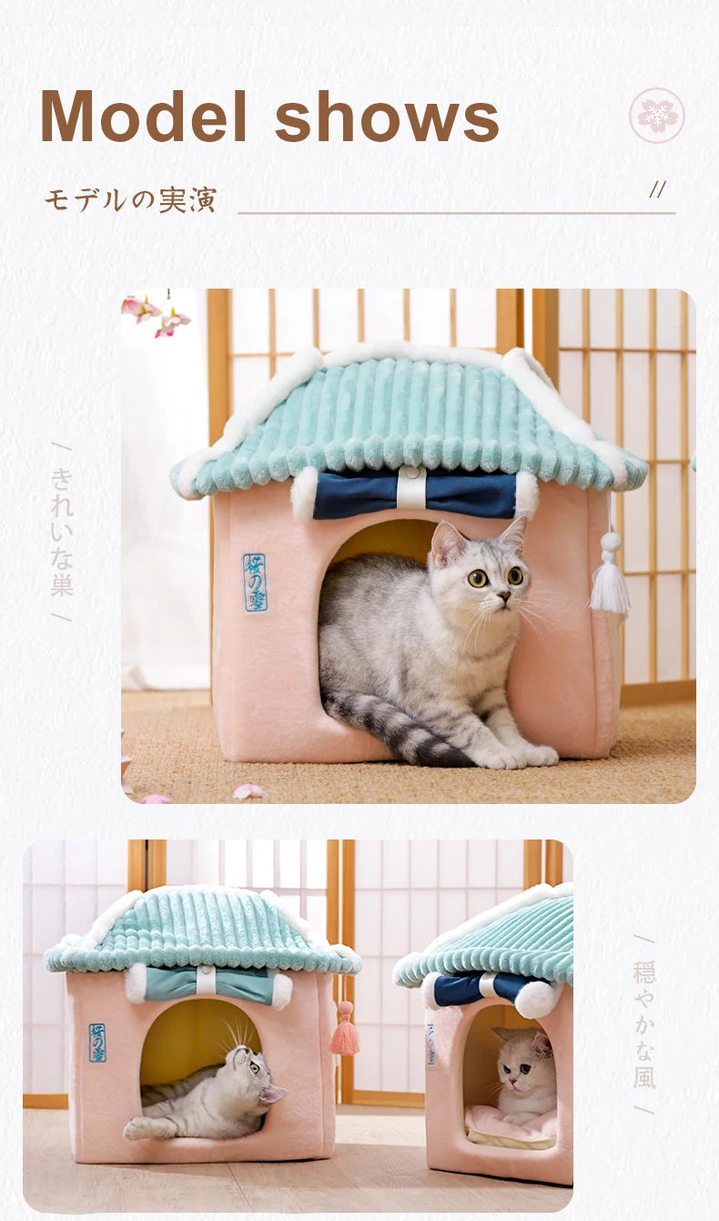 Maisonnette pour chat entièrement fermée, niche d'hiver chaude, couchage ultra doux pour chiot, fournisseurs de niches pour chats