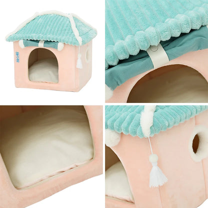 Maisonnette pour chat entièrement fermée, niche d'hiver chaude, couchage ultra doux pour chiot, fournisseurs de niches pour chats