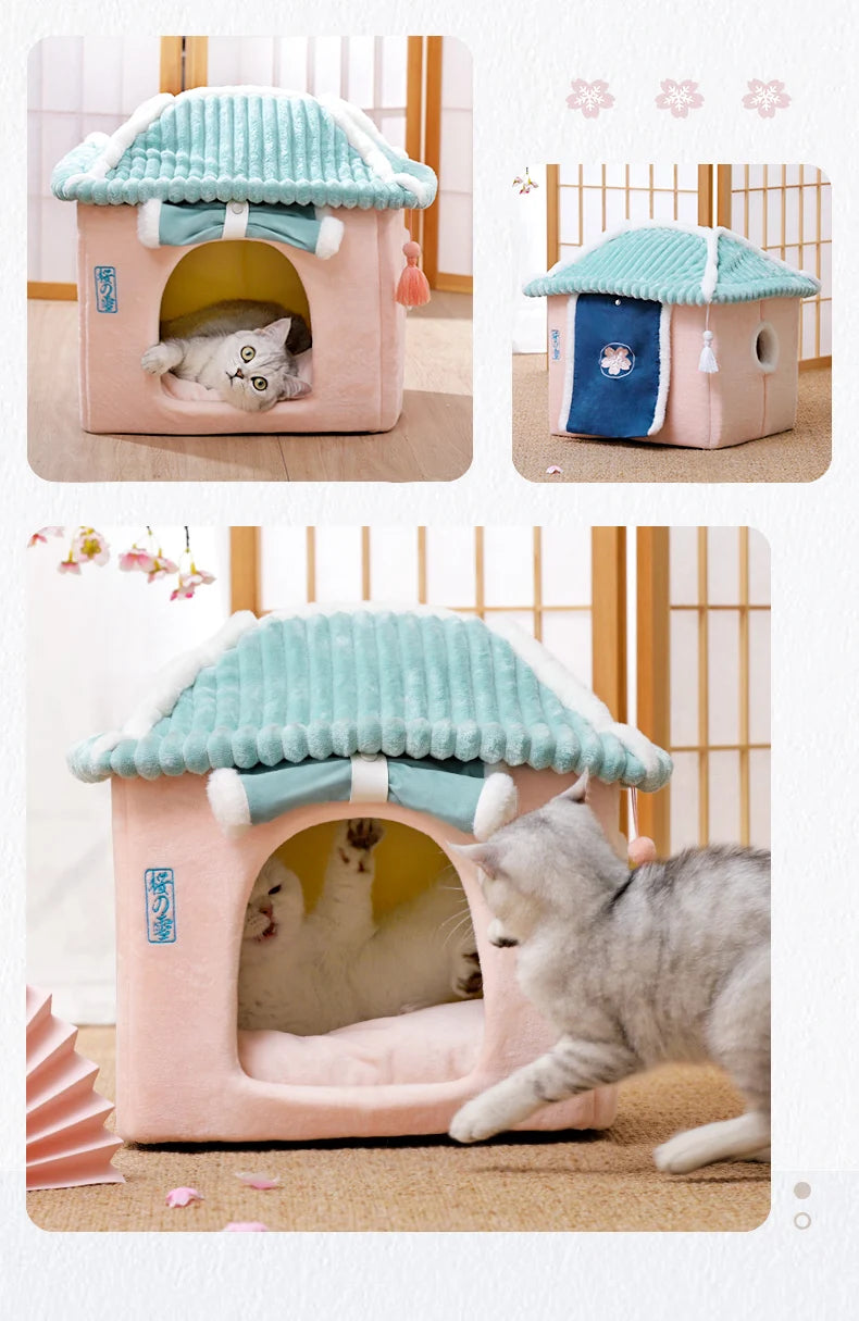 Maisonnette pour chat entièrement fermée, niche d'hiver chaude, couchage ultra doux pour chiot, fournisseurs de niches pour chats