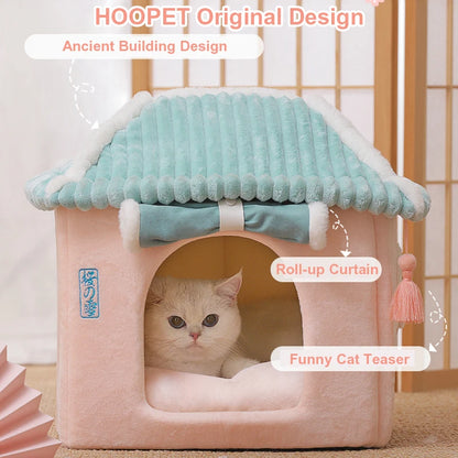Maisonnette pour chat entièrement fermée, niche d'hiver chaude, couchage ultra doux pour chiot, fournisseurs de niches pour chats