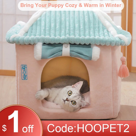 Maisonnette pour chat entièrement fermée, niche d'hiver chaude, couchage ultra doux pour chiot, fournisseurs de niches pour chats