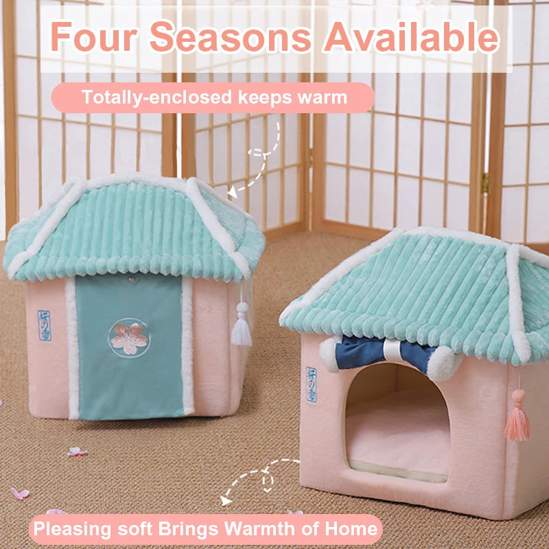 Maisonnette pour chat entièrement fermée, niche d'hiver chaude, couchage ultra doux pour chiot, fournisseurs de niches pour chats