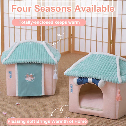 Maisonnette pour chat entièrement fermée, niche d'hiver chaude, couchage ultra doux pour chiot, fournisseurs de niches pour chats