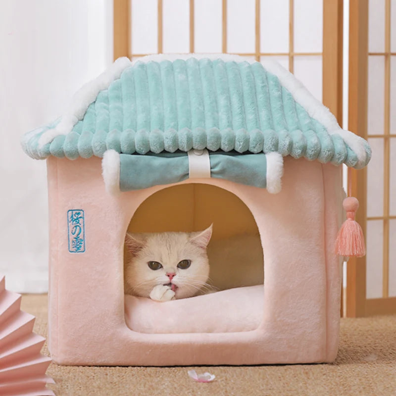 Maisonnette pour chat entièrement fermée, niche d'hiver chaude, couchage ultra doux pour chiot, fournisseurs de niches pour chats
