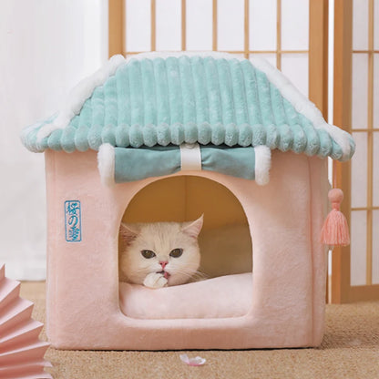 Maisonnette pour chat entièrement fermée, niche d'hiver chaude, couchage ultra doux pour chiot, fournisseurs de niches pour chats