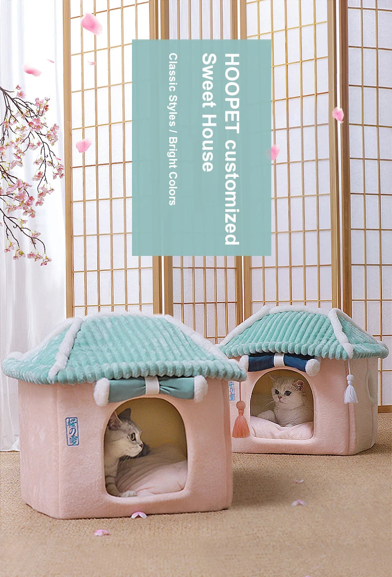 Maisonnette pour chat entièrement fermée, niche d'hiver chaude, couchage ultra doux pour chiot, fournisseurs de niches pour chats