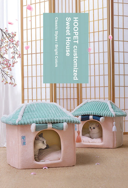 Maisonnette pour chat entièrement fermée, niche d'hiver chaude, couchage ultra doux pour chiot, fournisseurs de niches pour chats