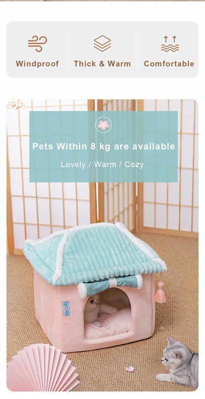 Maisonnette pour chat entièrement fermée, niche d'hiver chaude, couchage ultra doux pour chiot, fournisseurs de niches pour chats