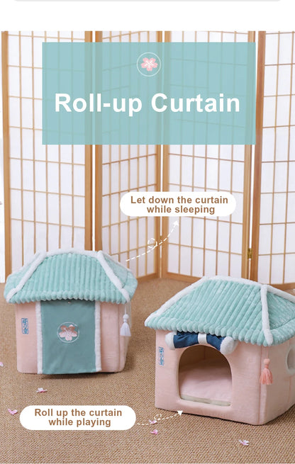 Maisonnette pour chat entièrement fermée, niche d'hiver chaude, couchage ultra doux pour chiot, fournisseurs de niches pour chats