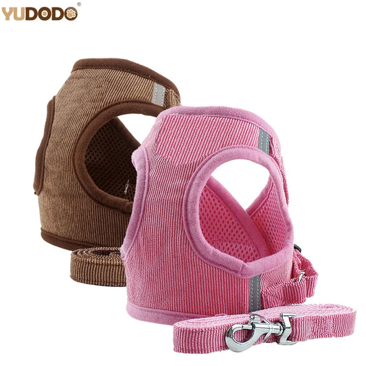 Ensemble gilet et laisse réfléchissants pour chien, coupe-vent, en velours côtelé, sangle de poitrine réglable, harnais en maille respirante pour chiens