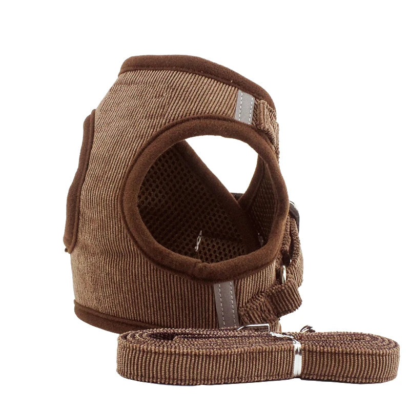 Ensemble gilet et laisse réfléchissants pour chien, coupe-vent, en velours côtelé, sangle de poitrine réglable, harnais en maille respirante pour chiens