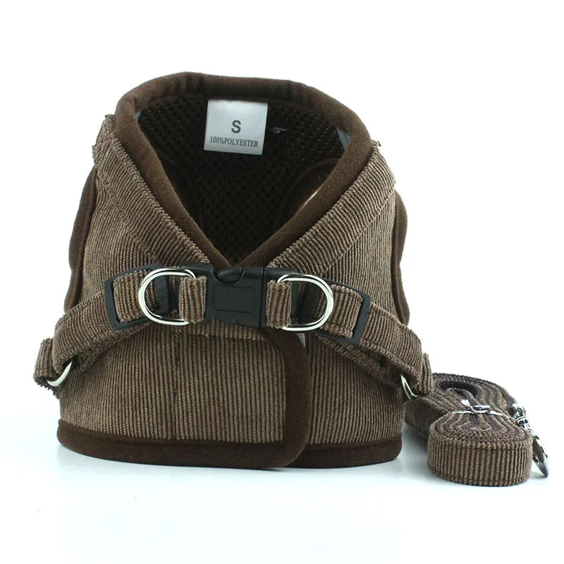 Ensemble gilet et laisse réfléchissants pour chien, coupe-vent, en velours côtelé, sangle de poitrine réglable, harnais en maille respirante pour chiens