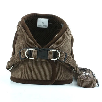 Ensemble gilet et laisse réfléchissants pour chien, coupe-vent, en velours côtelé, sangle de poitrine réglable, harnais en maille respirante pour chiens
