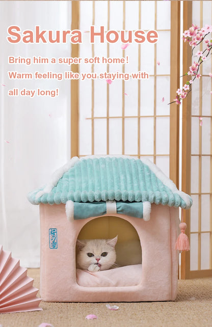 Maisonnette pour chat entièrement fermée, niche d'hiver chaude, couchage ultra doux pour chiot, fournisseurs de niches pour chats
