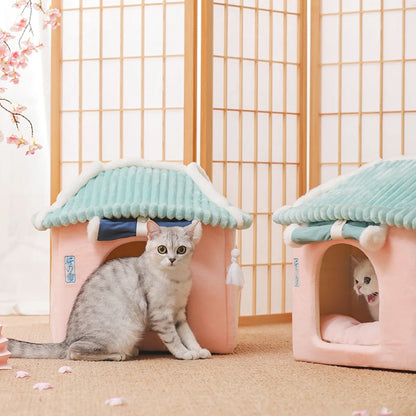 Maisonnette pour chat entièrement fermée, niche d'hiver chaude, couchage ultra doux pour chiot, fournisseurs de niches pour chats