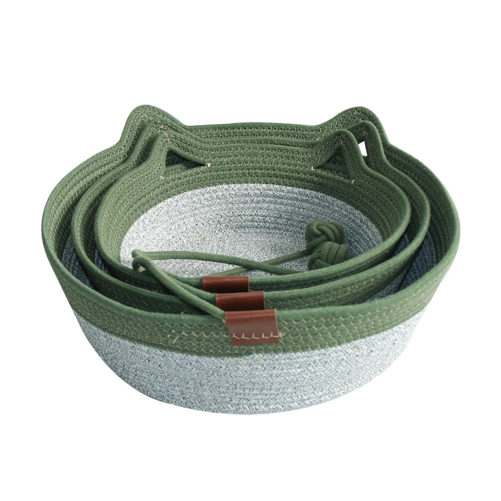Nid pour chat tissé en pain cuit à la vapeur en forme d'oreille de chat, joli coussin pour chat en corde de coton, lit universel quatre saisons pour animaux de compagnie