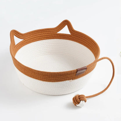 Nid pour chat tissé en pain cuit à la vapeur en forme d'oreille de chat, joli coussin pour chat en corde de coton, lit universel quatre saisons pour animaux de compagnie
