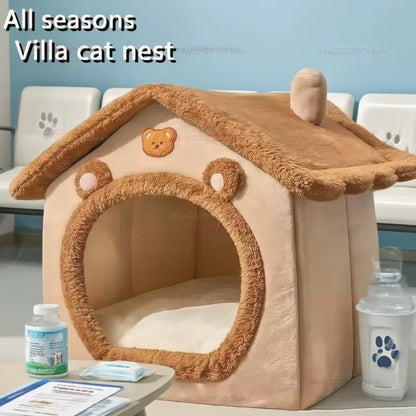 Nid pour chat quatre saisons, doux et chaud, niche pour chien, coussin amovible, confortable, pour l'intérieur et l'extérieur, 2025