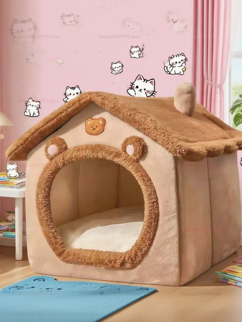 Nid pour chat quatre saisons, doux et chaud, niche pour chien, coussin amovible, confortable, pour l'intérieur et l'extérieur, 2025