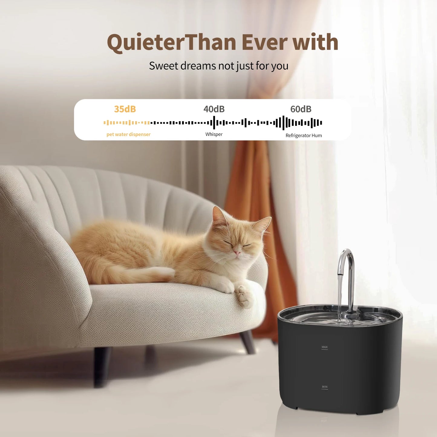 Fontaine à eau pour chat, fontaine à eau pour animaux de compagnie pour chats à l'intérieur, 1 filtre, pompe ultra-silencieuse, fontaine à eau pour chien et animal de compagnie de 2,2 L/73 oz