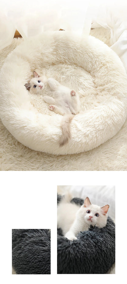 Kimpets Panier rond pour chat et chien, niche antidérapante pour l'hiver, chaud et moelleux, coussin pour chiot