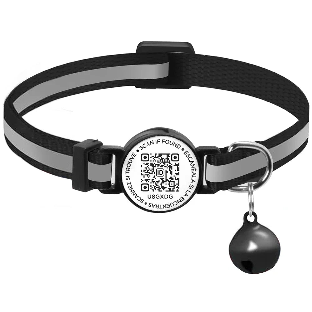 Collier pour chat avec étiquette d'identification à code QR, accessoires pour chiots et chats, colliers réfléchissants pour chatons, étiquette pour chat, libération rapide de sécurité