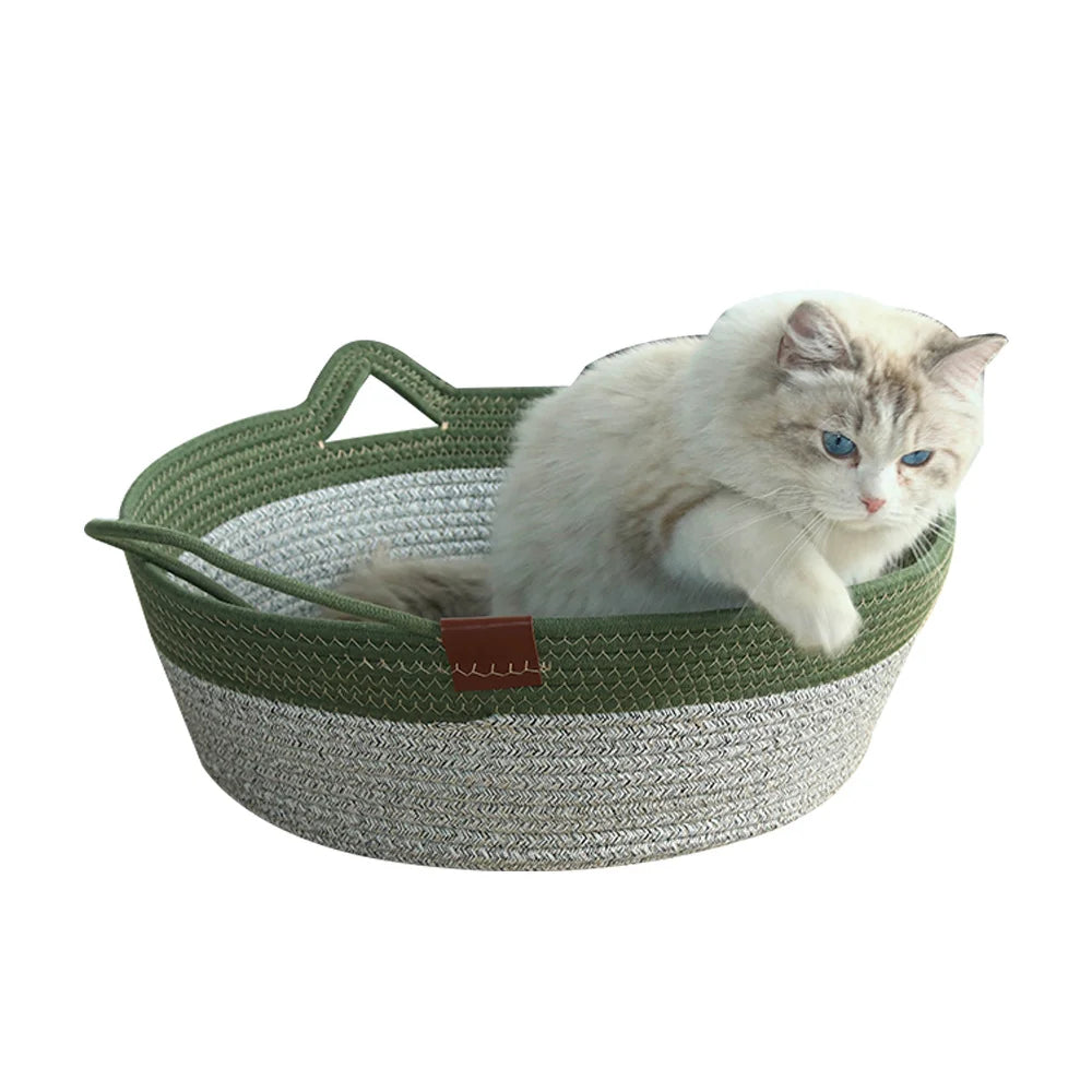 Nid pour chat tissé en pain cuit à la vapeur en forme d'oreille de chat, joli coussin pour chat en corde de coton, lit universel quatre saisons pour animaux de compagnie