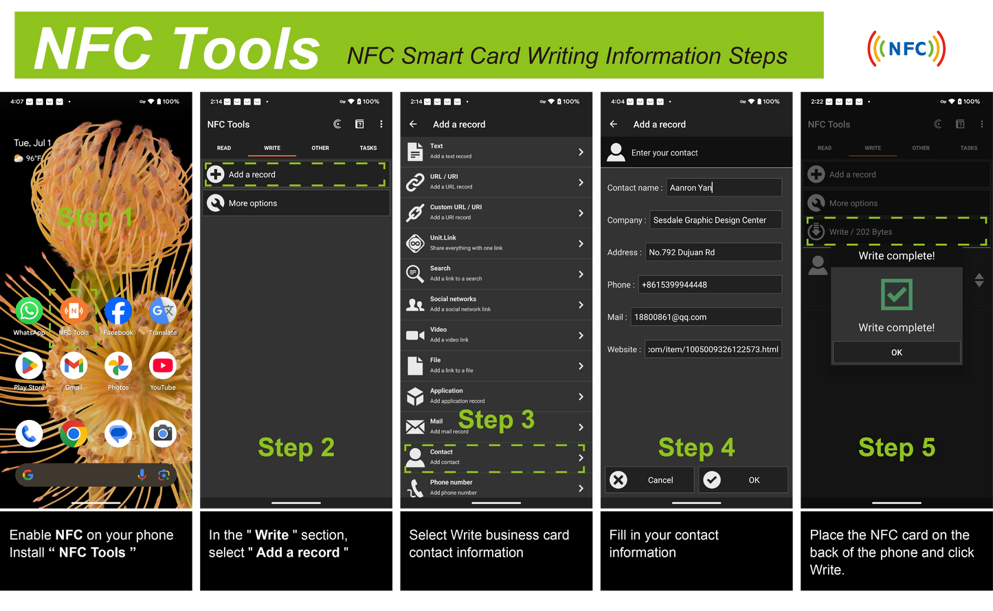 Cartes de visite NFC personnalisées Badge intelligent Étiquettes NFC Carte de visite électronique, matériau PVC imperméable et durable