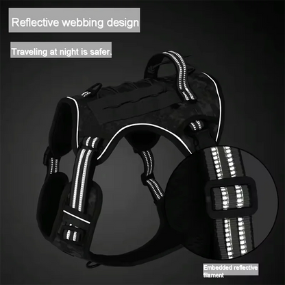 Harnais réfléchissant pour chien, entraînement tactique, anti-traction, gilet pour chien de taille moyenne et grande, laisse de sécurité réglable, harnais militaire pour animaux de compagnie
