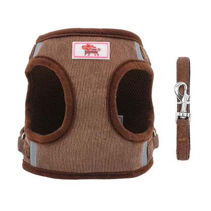 Ensemble gilet et laisse réfléchissants pour chien, coupe-vent, en velours côtelé, sangle de poitrine réglable, harnais en maille respirante pour chiens