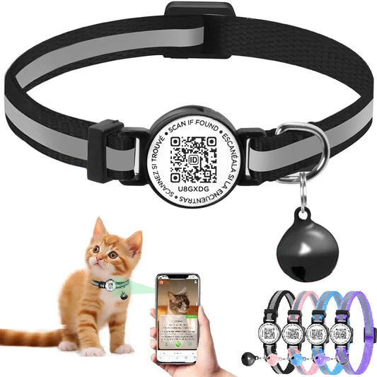 Collier pour chat avec étiquette d'identification à code QR, accessoires pour chiots et chats, colliers réfléchissants pour chatons, étiquette pour chat, libération rapide de sécurité