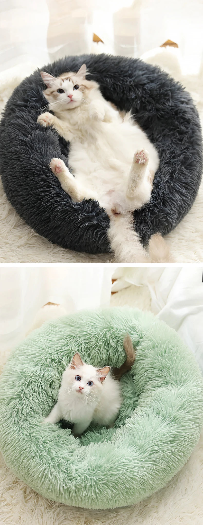 Kimpets Panier rond pour chat et chien, niche antidérapante pour l'hiver, chaud et moelleux, coussin pour chiot
