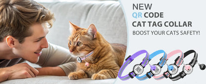 Collier pour chat avec étiquette d'identification à code QR, accessoires pour chiots et chats, colliers réfléchissants pour chatons, étiquette pour chat, libération rapide de sécurité