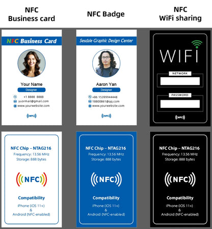 Cartes de visite NFC personnalisées Badge intelligent Étiquettes NFC Carte de visite électronique, matériau PVC imperméable et durable