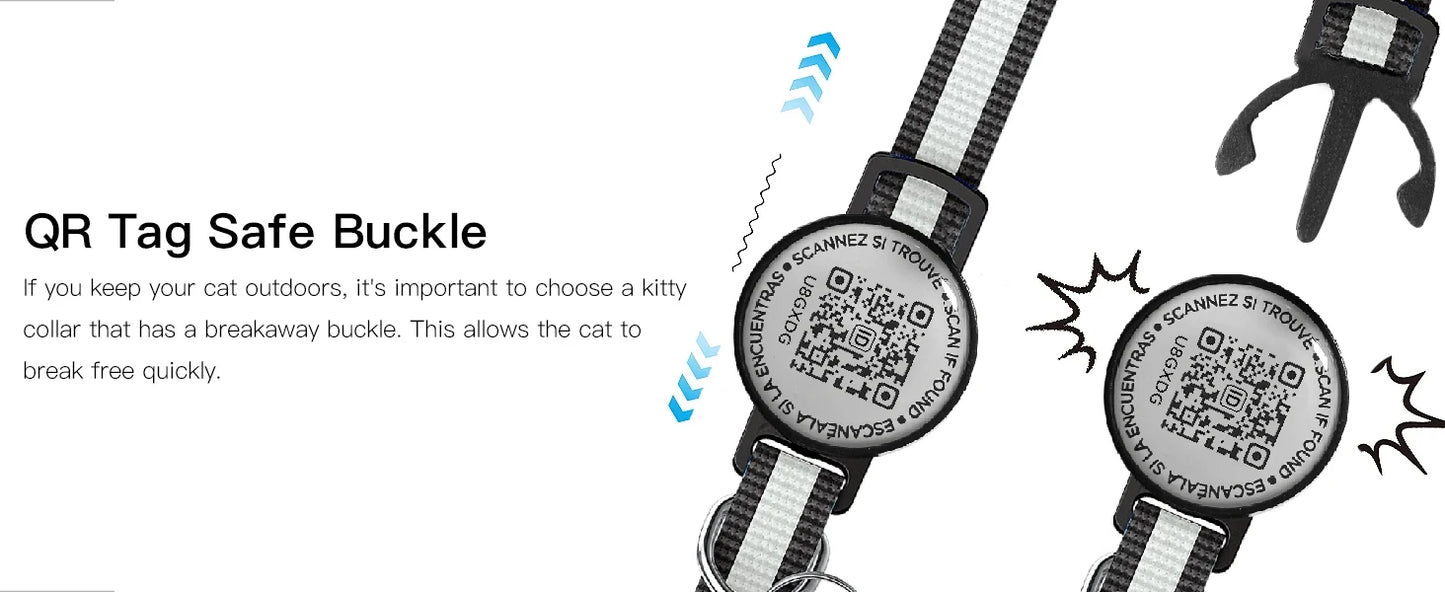 Collier pour chat avec étiquette d'identification à code QR, accessoires pour chiots et chats, colliers réfléchissants pour chatons, étiquette pour chat, libération rapide de sécurité