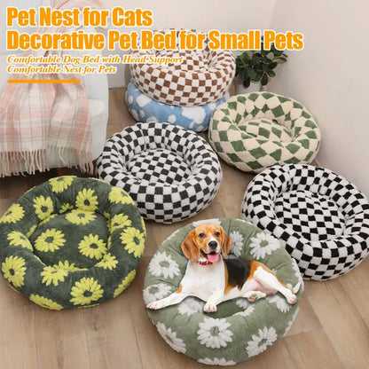 Panier rond pour chien avec bords surélevés, nid rond en peluche pour chat avec fond antidérapant, panier confortable pour petits chiens et chats.