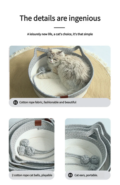 Nid pour chat tissé en pain cuit à la vapeur en forme d'oreille de chat, joli coussin pour chat en corde de coton, lit universel quatre saisons pour animaux de compagnie