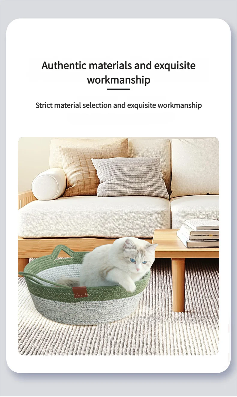 Nid pour chat tissé en pain cuit à la vapeur en forme d'oreille de chat, joli coussin pour chat en corde de coton, lit universel quatre saisons pour animaux de compagnie