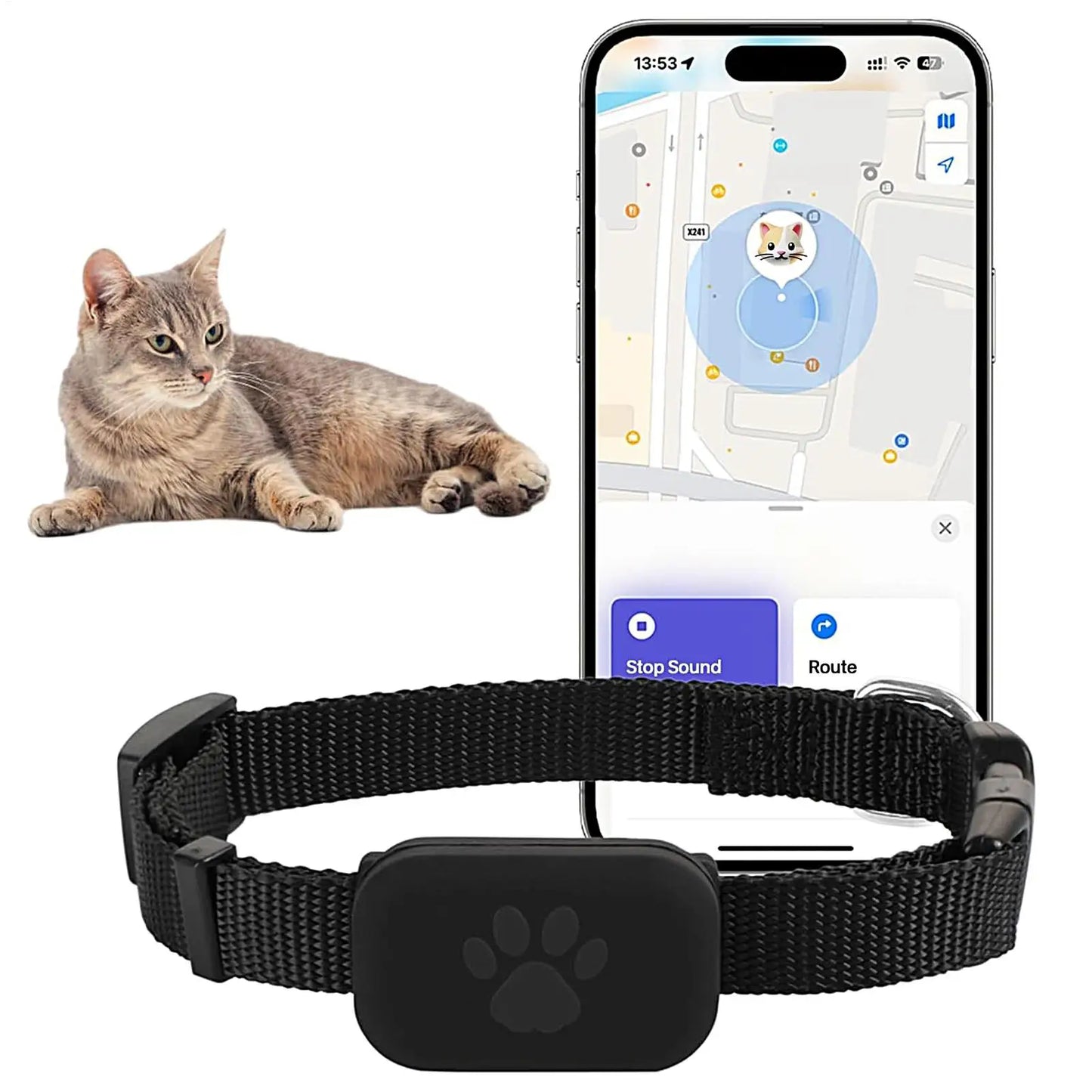 Collier GPS pour chats et chatons avec suivi, protection de sécurité, batterie longue durée, fournitures de localisation pour animaux de compagnie
