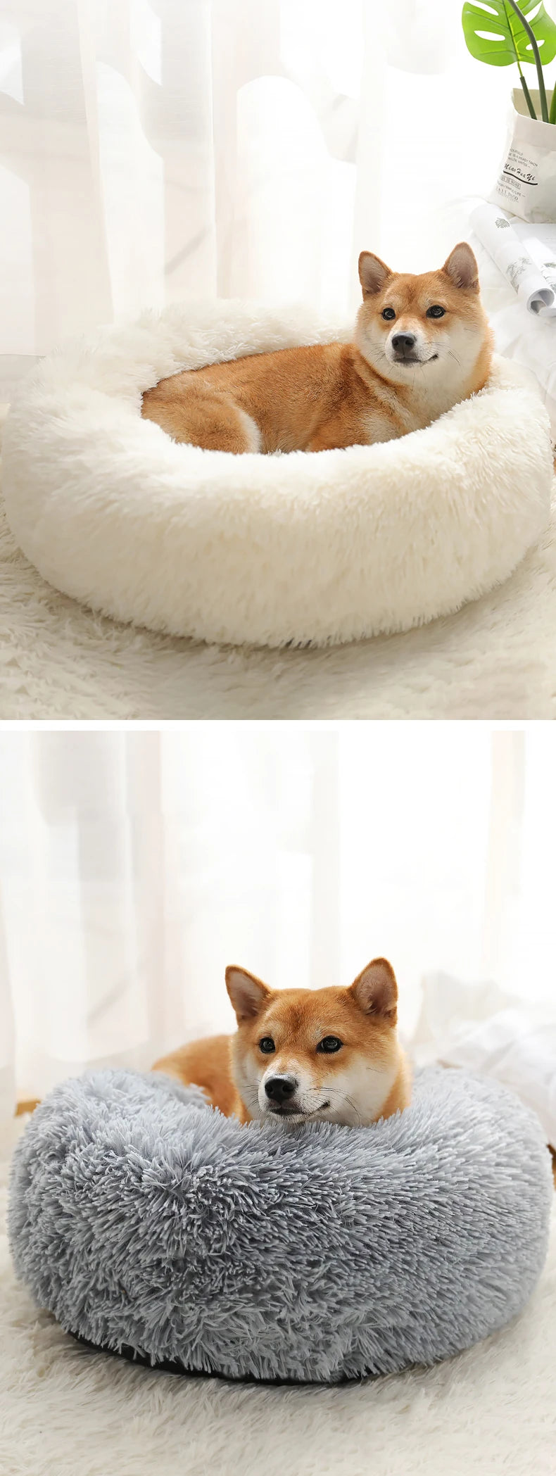 Kimpets Panier rond pour chat et chien, niche antidérapante pour l'hiver, chaud et moelleux, coussin pour chiot