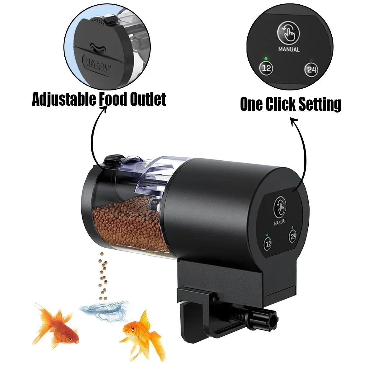 Distributeur automatique de nourriture pour poissons 2025 100 ml - Programmable et numérique avec minuterie, étanche IP66 pour bassins et aquariums à tortues