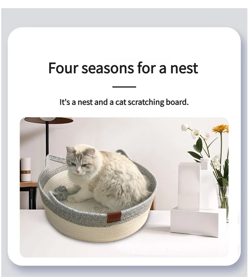 Nid pour chat tissé en pain cuit à la vapeur en forme d'oreille de chat, joli coussin pour chat en corde de coton, lit universel quatre saisons pour animaux de compagnie