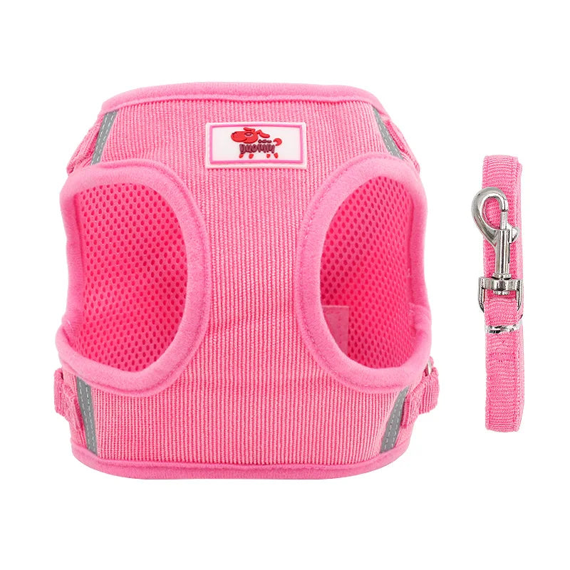 Ensemble gilet et laisse réfléchissants pour chien, coupe-vent, en velours côtelé, sangle de poitrine réglable, harnais en maille respirante pour chiens