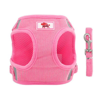 Ensemble gilet et laisse réfléchissants pour chien, coupe-vent, en velours côtelé, sangle de poitrine réglable, harnais en maille respirante pour chiens