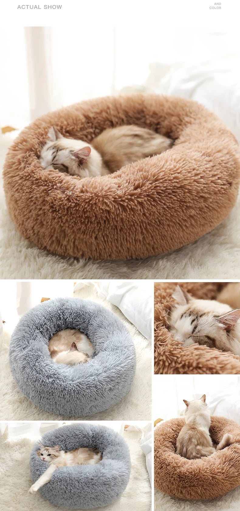 Kimpets Panier rond pour chat et chien, niche antidérapante pour l'hiver, chaud et moelleux, coussin pour chiot