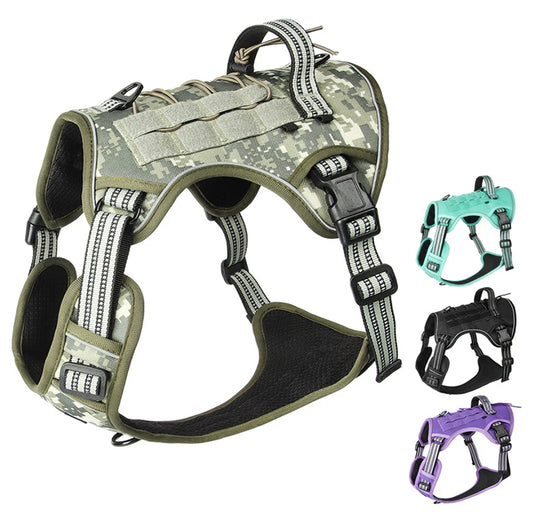 Harnais réfléchissant pour chien, entraînement tactique, anti-traction, gilet pour chien de taille moyenne et grande, laisse de sécurité réglable, harnais militaire pour animaux de compagnie