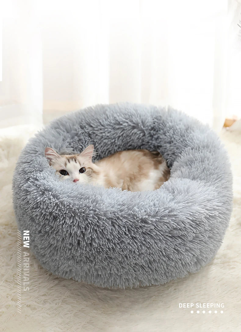 Kimpets Panier rond pour chat et chien, niche antidérapante pour l'hiver, chaud et moelleux, coussin pour chiot