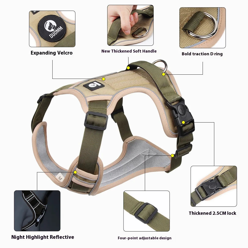 Harnais réfléchissant réglable pour chien de taille moyenne et grande, gilet d'entraînement en tissu Oxford militaire pour promener le chien, confortable et durable
