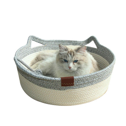 Nid pour chat tissé en pain cuit à la vapeur en forme d'oreille de chat, joli coussin pour chat en corde de coton, lit universel quatre saisons pour animaux de compagnie